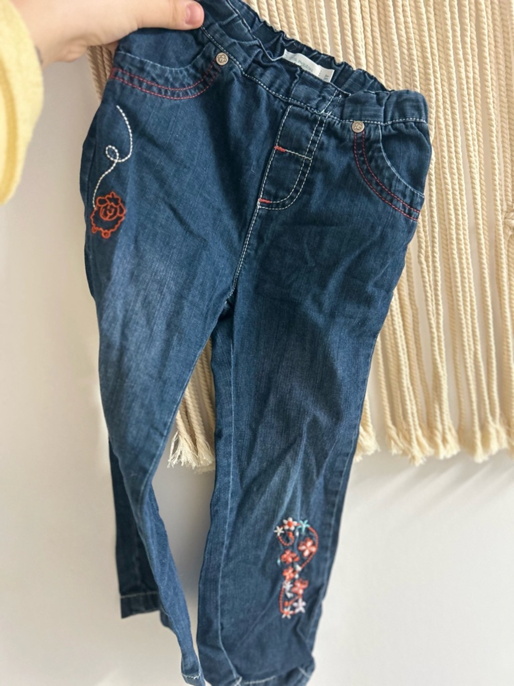 Girls' Embroidered Dark Blue Stretch Jeans